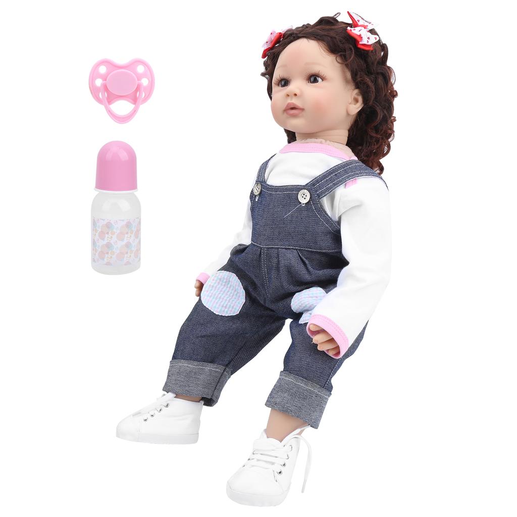60cm Vinyl Cute Lifelike Girl Baby Doll Fashionable Soft Infant Doll with Curly Hair Toy