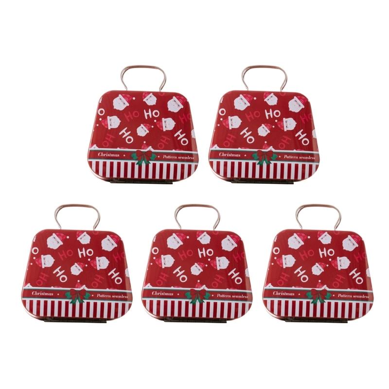 Pack of 5 Decorative Iron Candy Tins with Handle Holiday Candy Tins with Christmas Pattern Delicate Candy Storage Case
