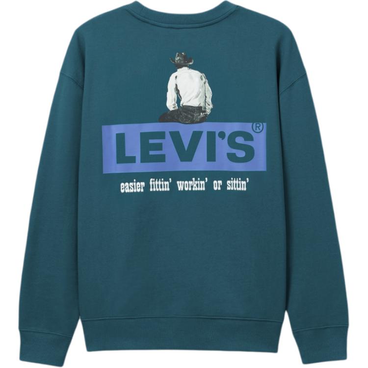 Levis Loose Fit Printed Ribbed Crew Neck Long Sleeve Sweatshirt Men Sweatshirt Peacock-Blue 0019C-0001