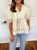 Women's Babydoll V Neck Blouse Short Lantern Sleeve Loose Peplum Flowy Top