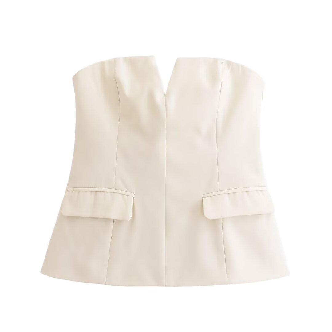 

Весна 2025 Женская мода Многоцветный топ-бандо с открытыми плечами Large грязно-белый