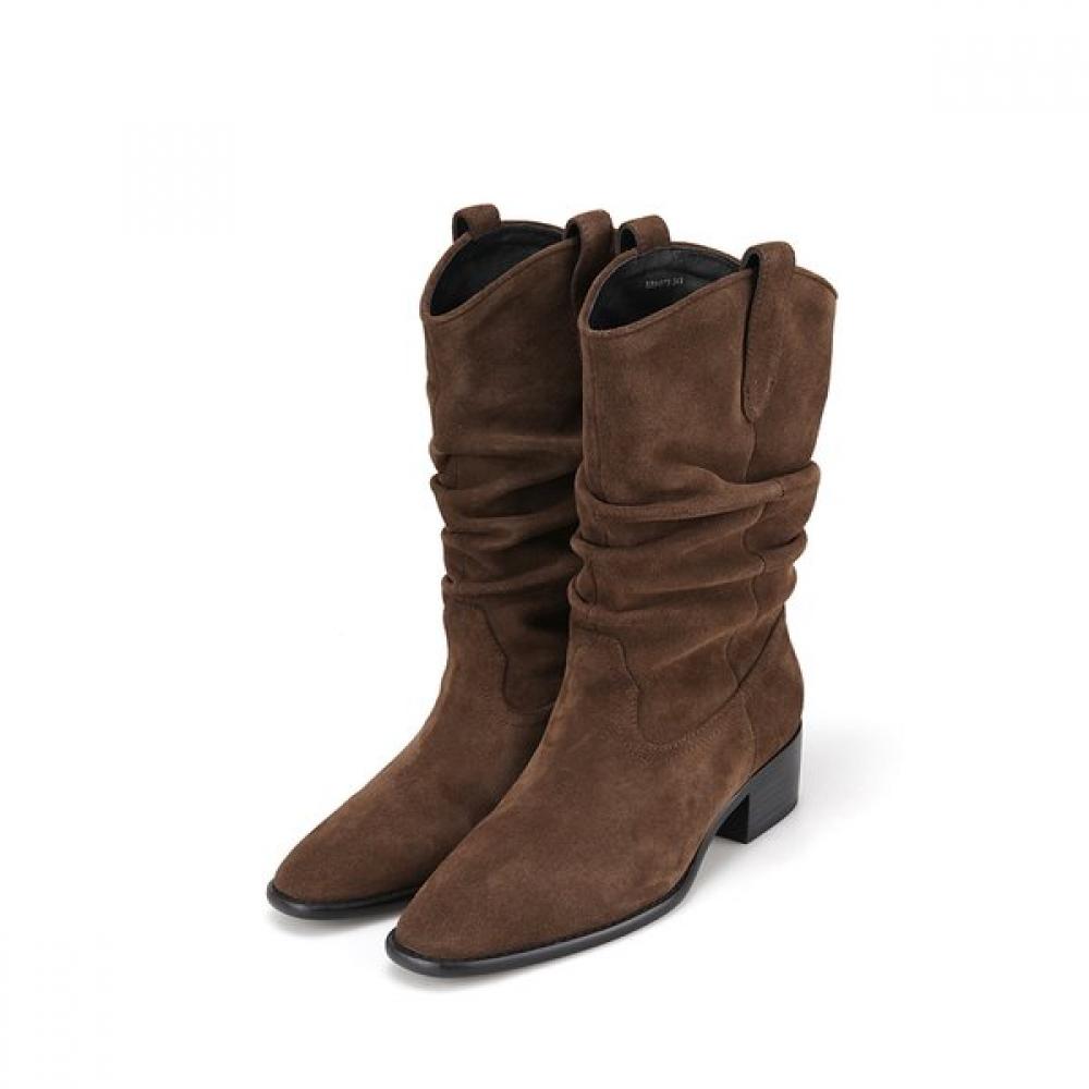 Barbara Cowhide Suede Western 5cm Half Boots Bbh873br 250mm