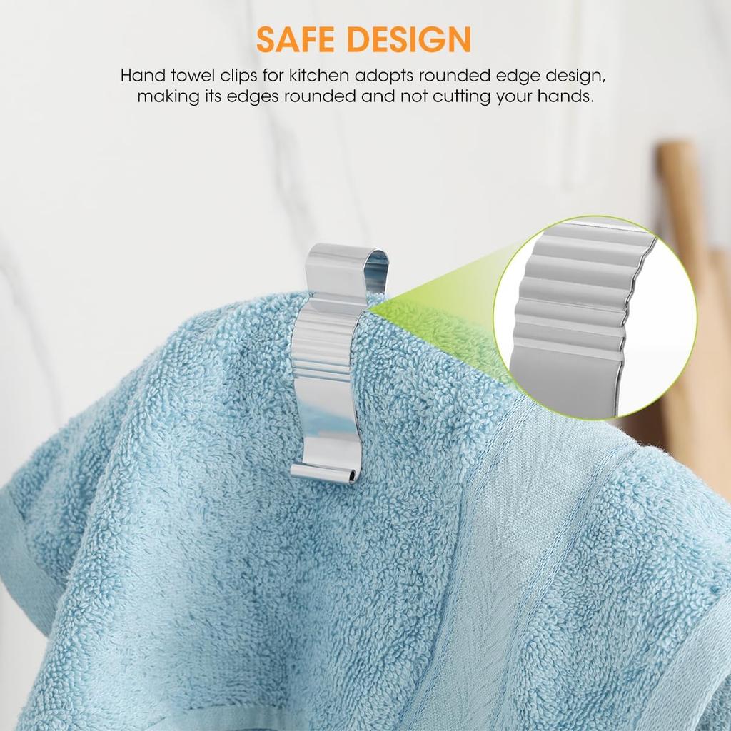 Aieve 4 Pcs Stainless Steel Towel Clips,Hand Towel Clips for Kitchen or Bathroom, Towel Holder Clips for Towel Rack,Oven Handle, Dishwasher, Stove