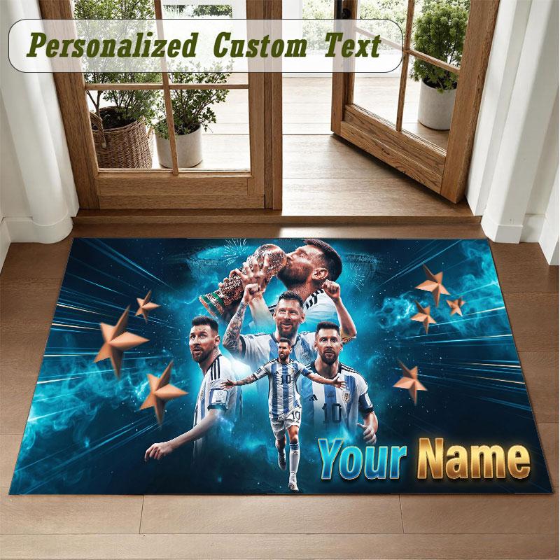 Crystal Velvet Square Rug Custom NameLionel Messi Pattern Non Slip Home Floor Decor Rug