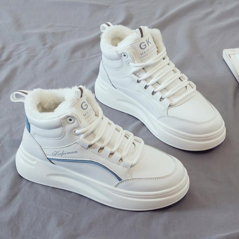 Buy Winter Autumn New Velvet Cotton Shoes Women's HighTop White Shoes