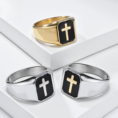 Bague Anneau Croix Acier Inoxydable Européen et Américain Goutte d'Huile Homme Acier Titane