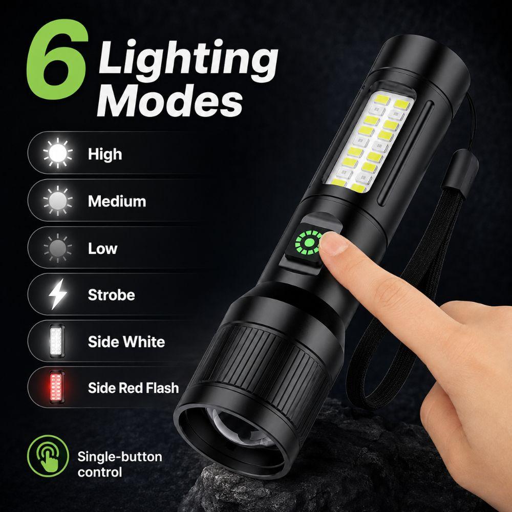 Adjustable Beam COB Side Light Rechargeable Outdoor Flashlight LED Flashlight  Camping Hiking