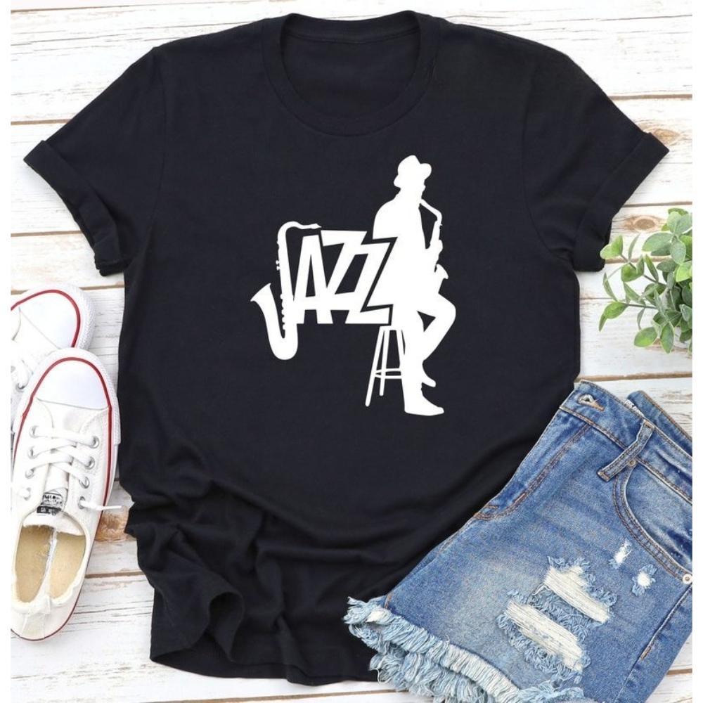 

Футболка для любителя джазовой музыки Подарок учителю музыки Короткий рукав Женская Мужская Модная Повседневная Хлопковая Футболка с принтом Классическая с круглым вырезом S