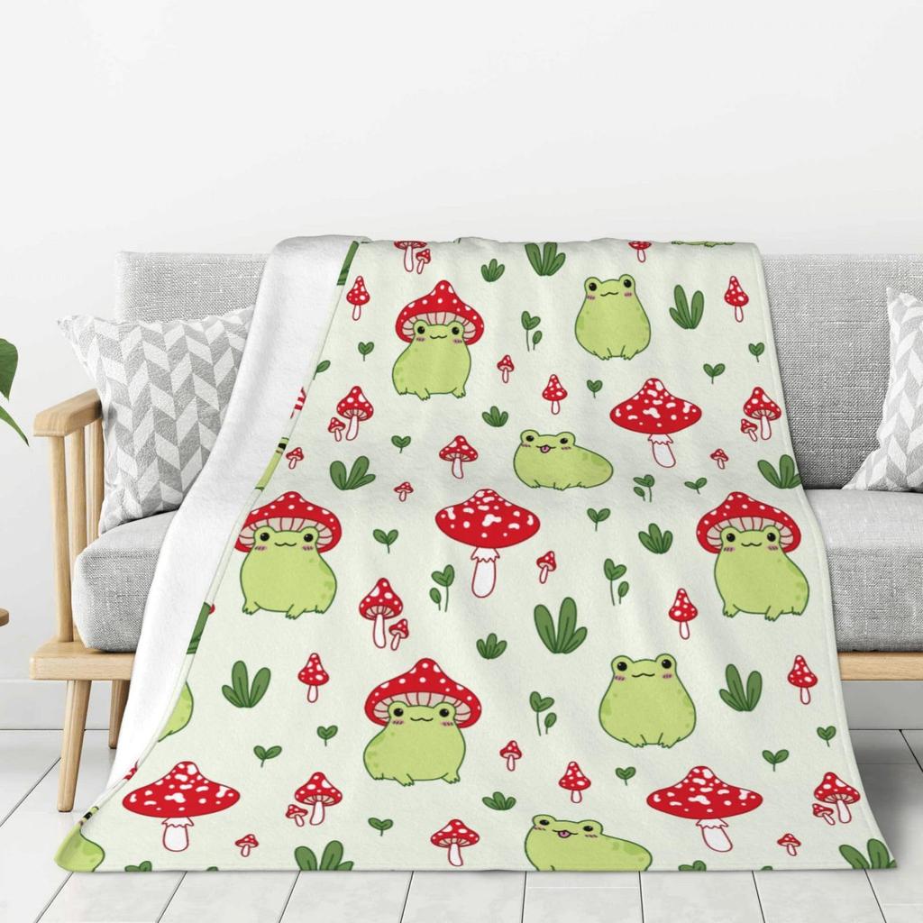 Cartoon frog mushroom Printed Blanket for Sofa Bed Travel Camping Living Room Office Conditioning Blanket for All Seasons Gifts