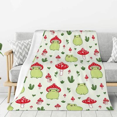 Cartoon Frosch Pilz Bedruckte Decke für Sofa Bett Reise Camping Wohnzimmer Büro Klimadecke für Alle Jahreszeiten Geschenke
