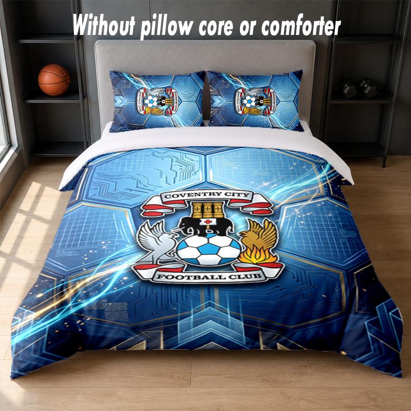 Coventry City Fußball Design Bett Bettwäsche Set 1 Bettbezug + 2 Kissenbezüge Weich Atmungsaktiv Haushalt Bettwäsche