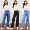 High Waist Wide Leg Denim Pants Women Thin Cotton Straight Cut Casual Chic Trousers