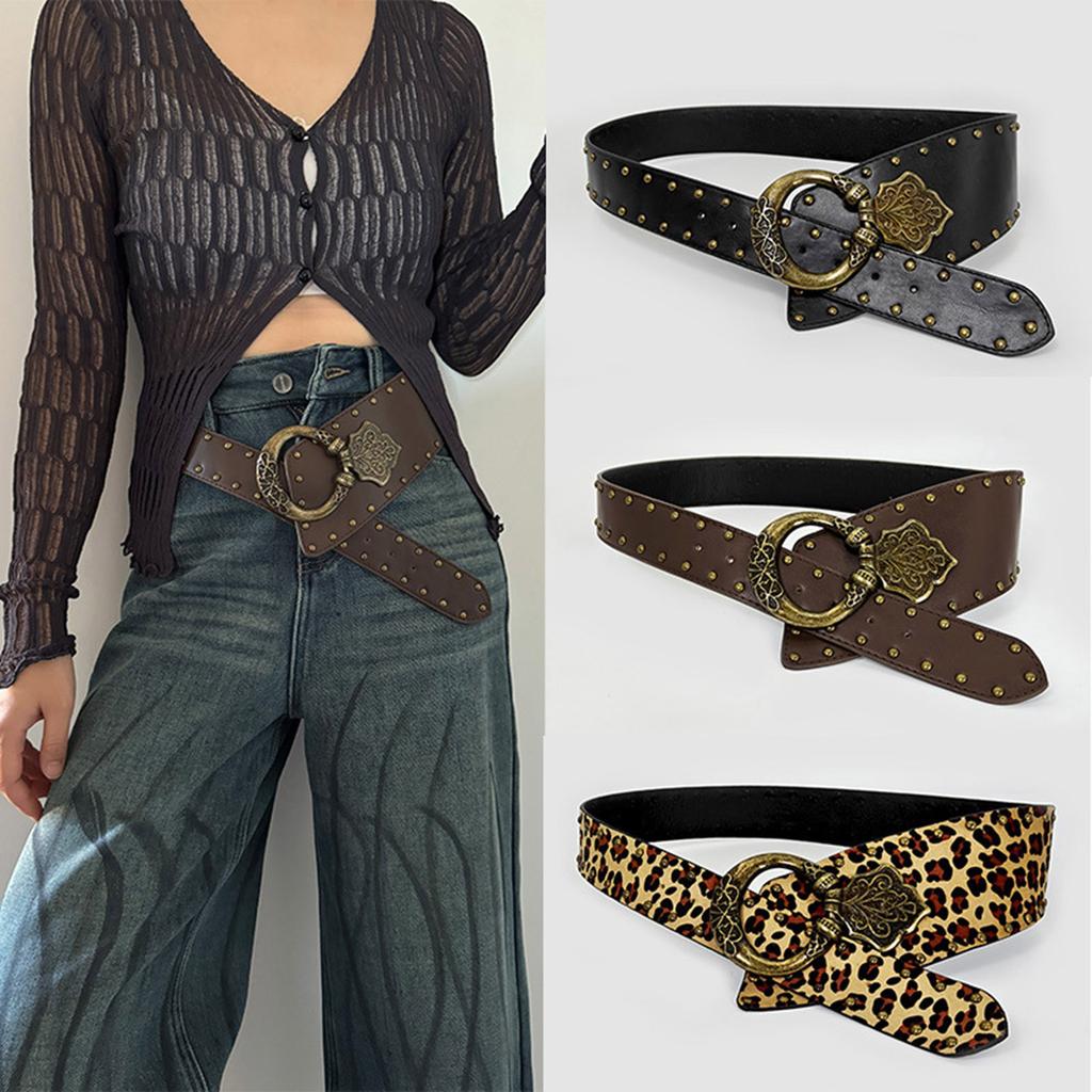 Rivet Studded PU Corset Adjustable Waistband Wide Belt Women Men Cincher Cool Waistband Punk Styles Waist Decoration