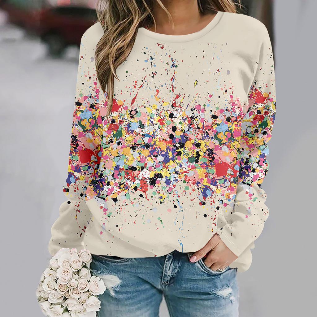 autumn and winter new fashion round neck long sleeve printed elegant casual loose hoodie