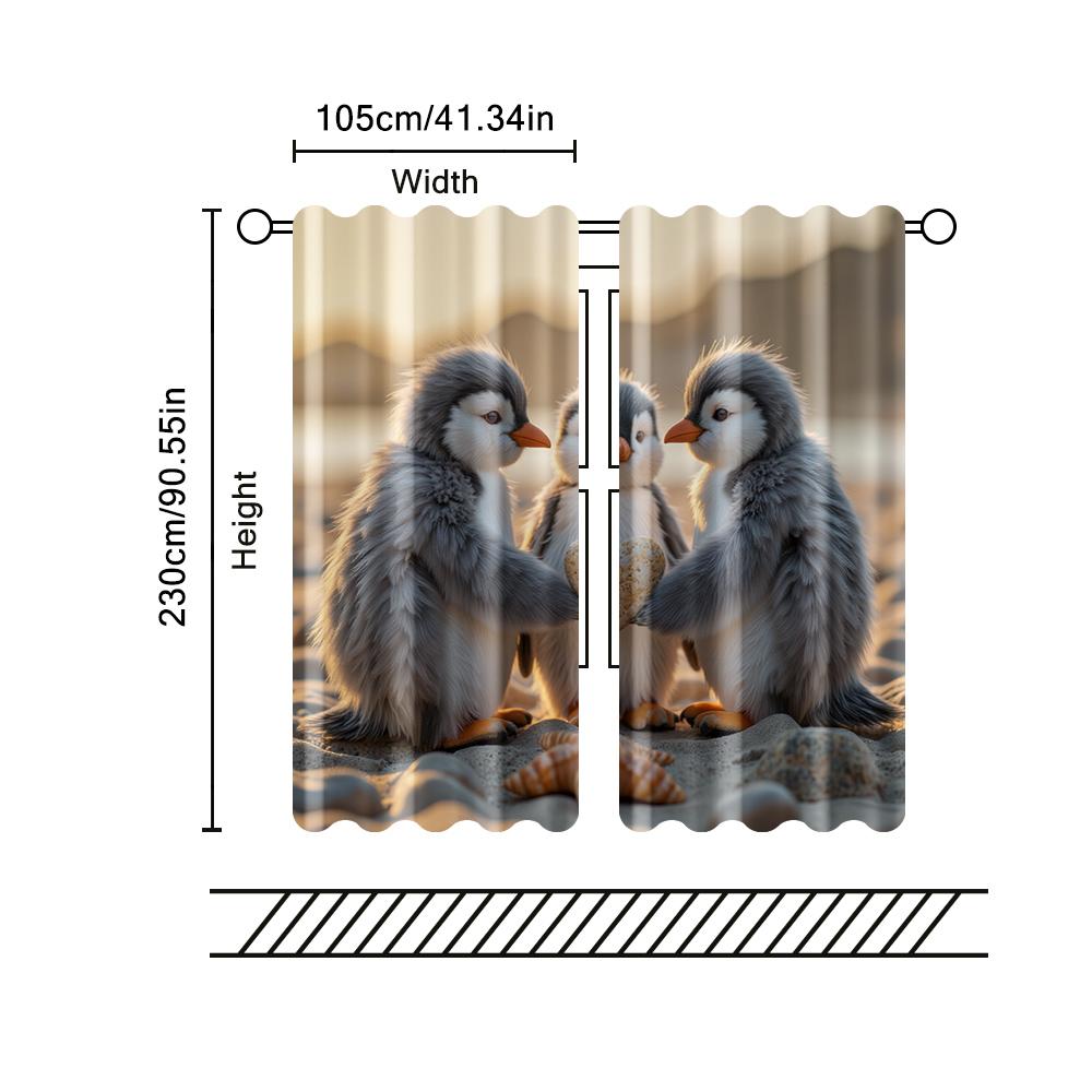 Set Of 2 Filtering Curtains Excluding Rods Non Movable Without Batteries Adorable Penguins Starfish Use Bedrooms Curtain Polyester Perfect For Bedroom