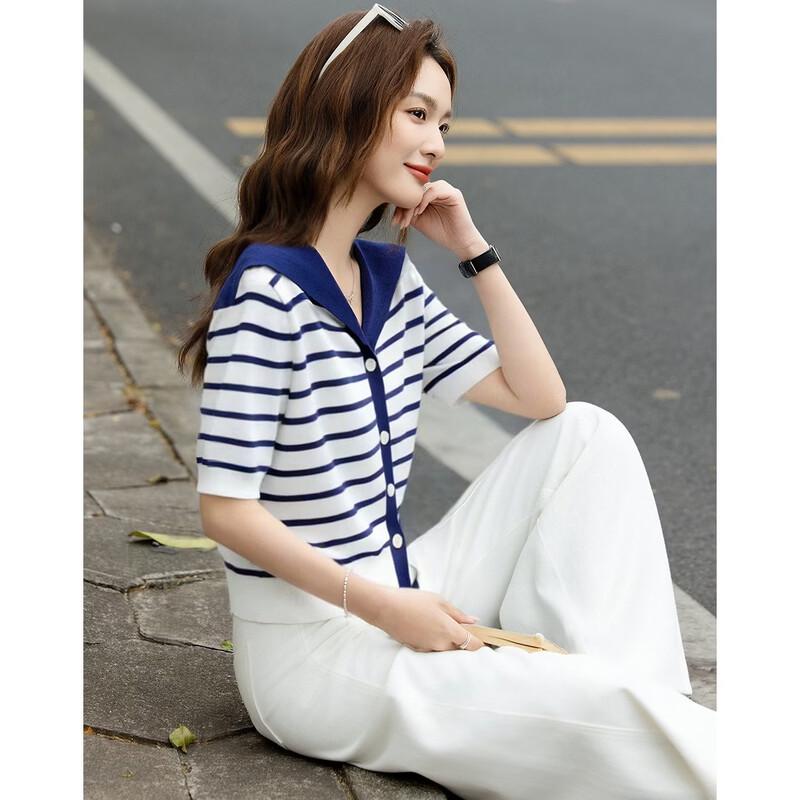 Demana Vintage Striped Color-Block Knit Top L