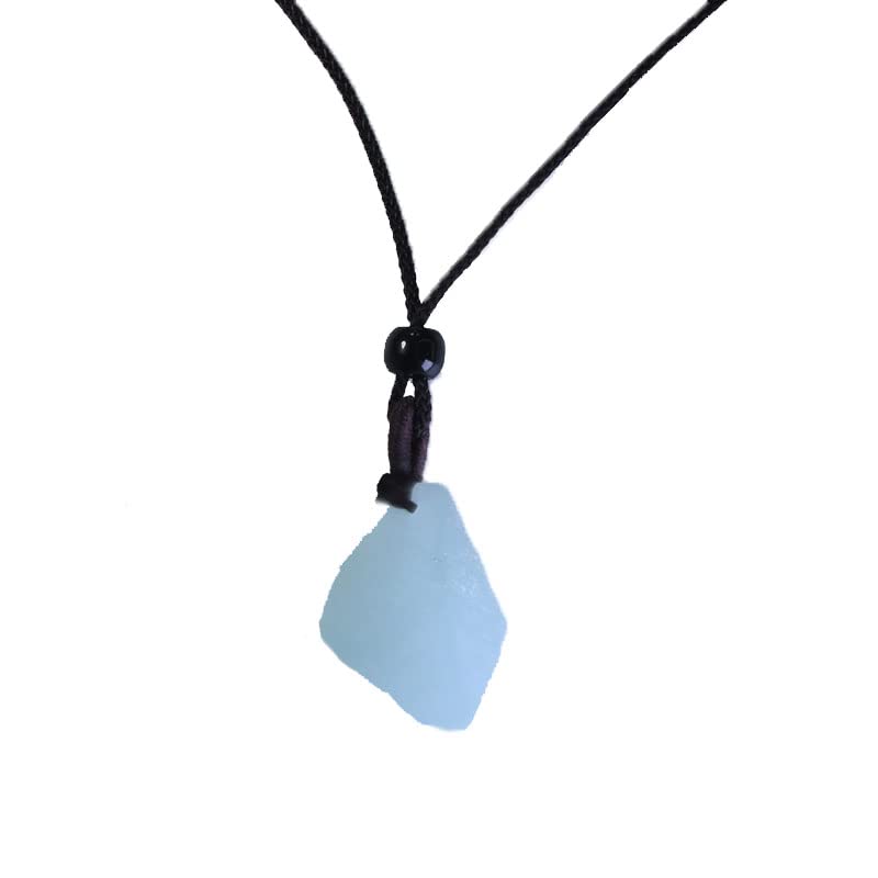 [Sundarwald] White Blue Natural Stone Aquamarine Handmade Necklace Power Stone Black Braided Women s Men s Unprocessed Stone Pendant Adjustable