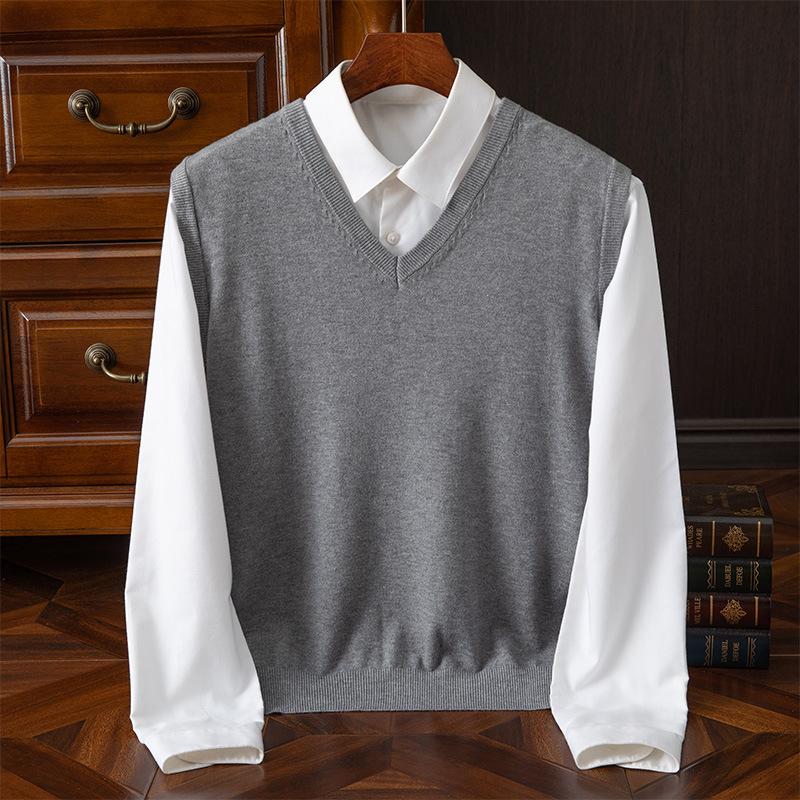 Men Sleeveless Knit V Neck Solid Pullover Vest