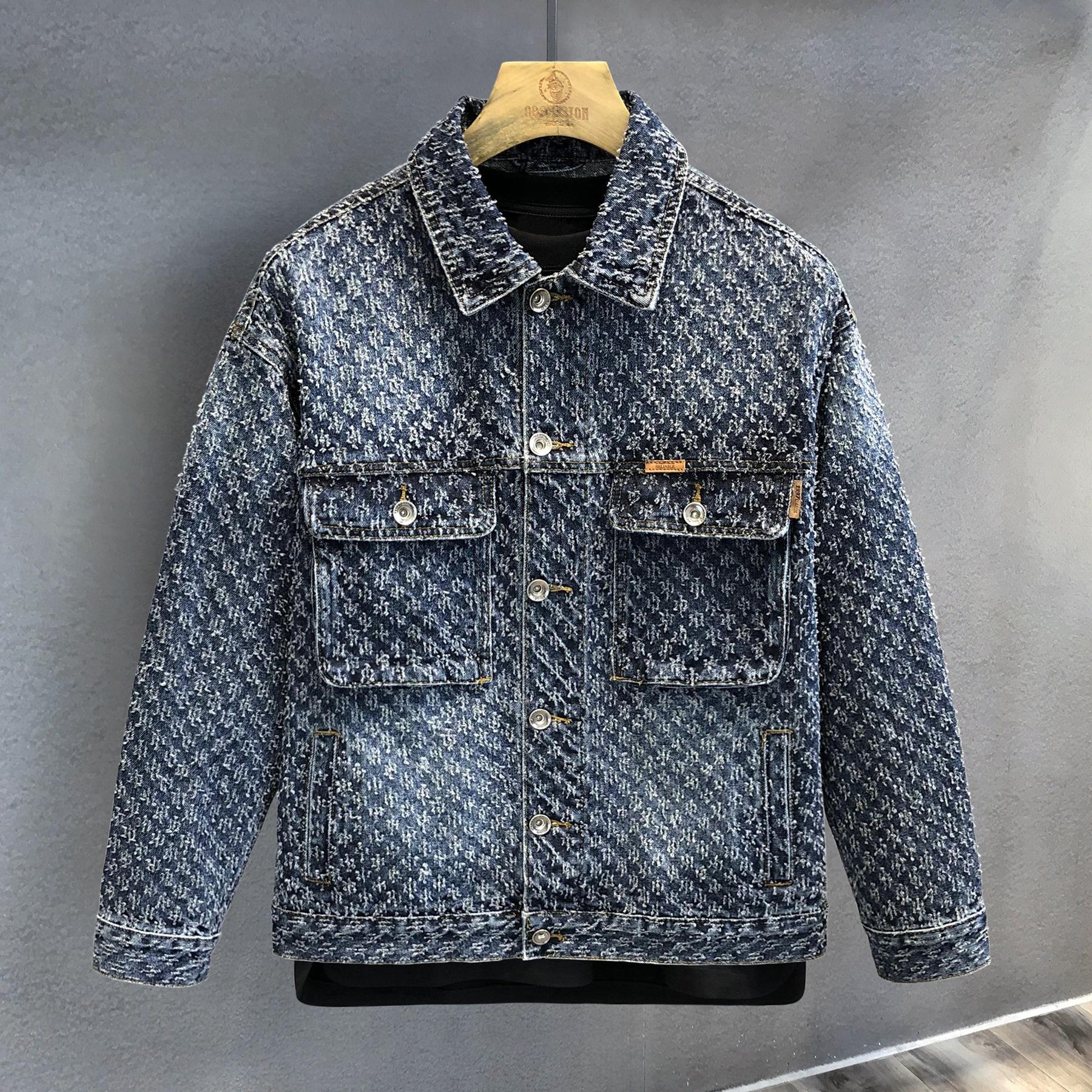 

American high-end autumn and winter light luxury niche high-end denim jacket men s 2025 spring loose ruffian handsome tooling jacket 4XL синий
