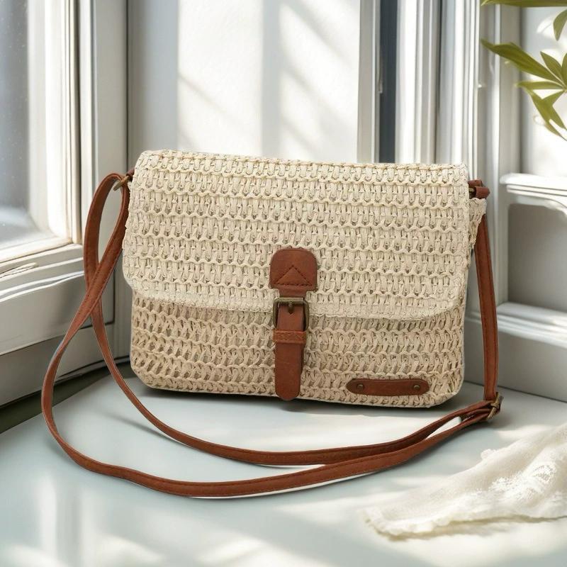New Fashionable Straw Women s Bag, Trendy Vacation Casual Shoulder Crossbody Bag, Versatile Stylish Straw Flap Bag 28x5x22cm