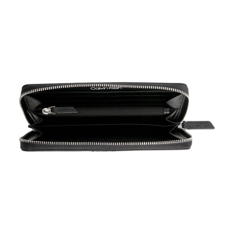 Calvin Klein Brand letter logo zipper closure, artificial leather wallet, large size, men's black