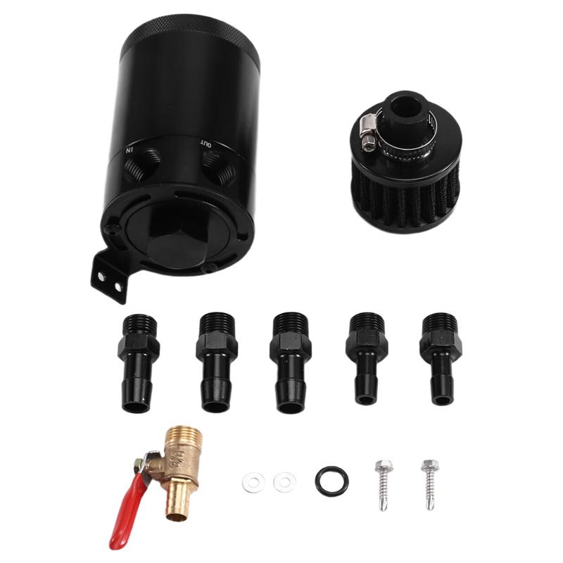 L10A Universal Car Oil Catch Can Baffled Reservoir Tank Separator 2 Port Fluid Filter Cylinder Breather