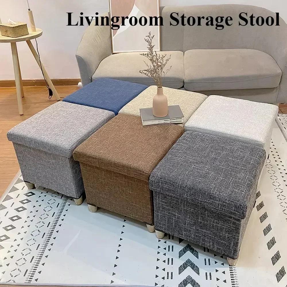 Baumwoll-Leinen Aufbewahrungs-Hocker Multifunktionale Aufbewahrungsbox Multifunktionale Aufbewahrungsbox Quadratischer Sofa-Hocker Haushalts-Aufbewahrungs-Hocker
