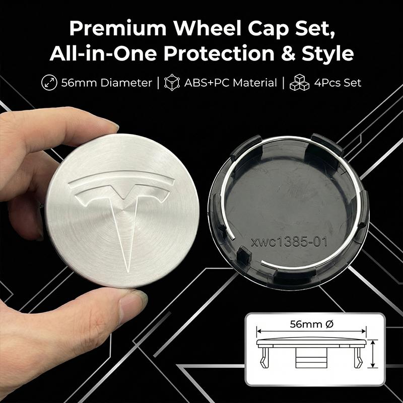 VCZRW1 4PCS 56MM Car Emblem Wheel Center Hub Cap Covers Auto Rim Cover For Tesla Model 3 / Y 2022 2021 Center Console Containersr
