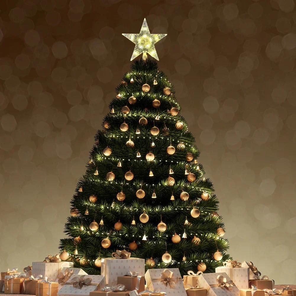 15cm Christmas Glowing Tree Topper Five-pointed Star Transparent LED Shining Lamp Xmas Colorful TopStar Ornaments Navidad Decora