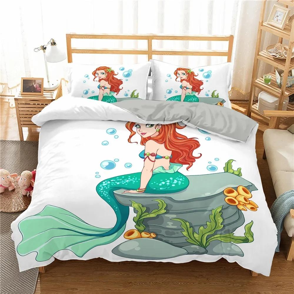 Set Biancheria da Letto Culla Copripiumino per Bambino Bambini Blu Cartone Animato Sirena Edredones Niños Ragazze Principessa Poliestere Copripiumino