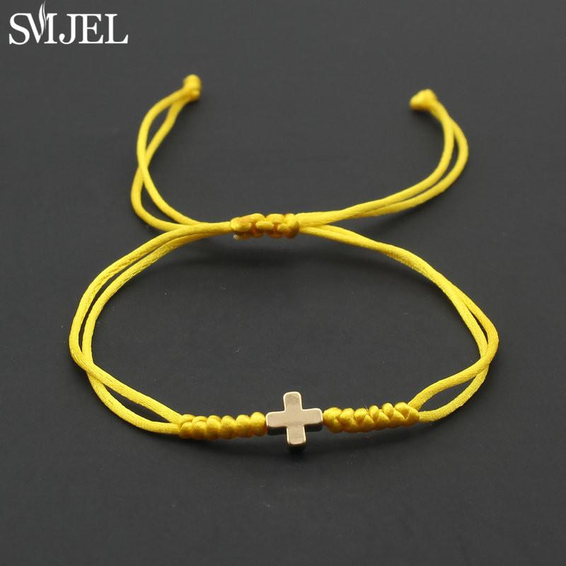 Vintage Tiny Cross Charm Handmade Adjustable Braided Bracelet for Women Lucky Black Red Rope Chain Bracelets New Year Gifts