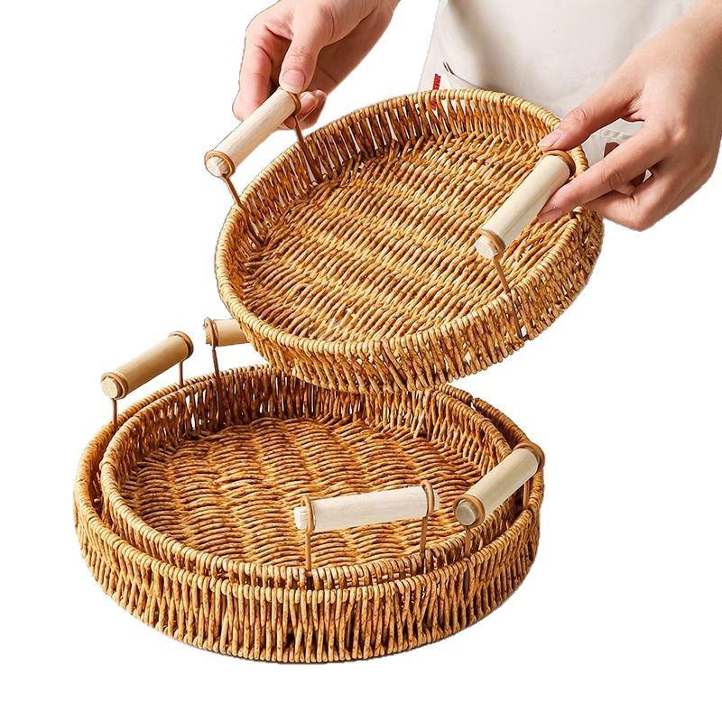 Gewebter Rattan Snack- und Obstteller - Gebäck-, Kuchen-, Brot- und Trockenfrüchtekorb für Wohnzimmer