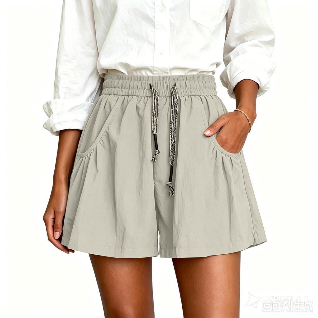 Women Summer Loose Fit Lightweight Casual Shorts with Pockets Elastic Waistband Drawstring Adjustable Relaxed Fit Bottoms