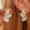 Retro Sweet Design White Dripping Oil Flower Stud Earrings for Women Fashion Double Layered Five Petal Flower Earrings Jewelry