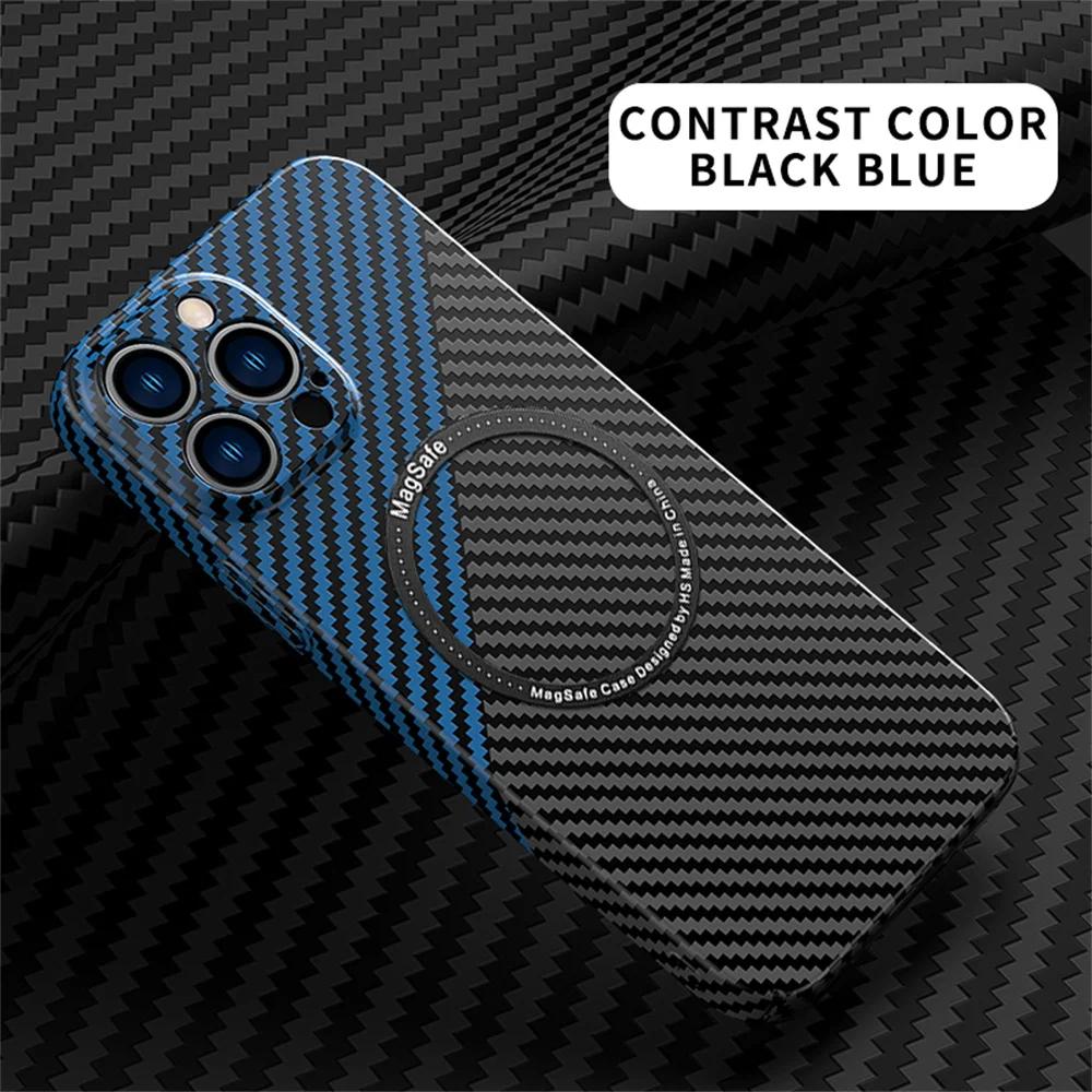 Carbon Fiber for Magnetic Wireless Charging Case for iPhone 16 14 15 Plus 11 12 13 Pro Max Magsafe Texture Splice PC Hard Cover