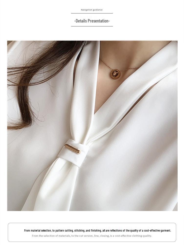 Women's White Chiffon Long Sleeve Shirt - 2025 Spring/Summer Casual & Professional Design