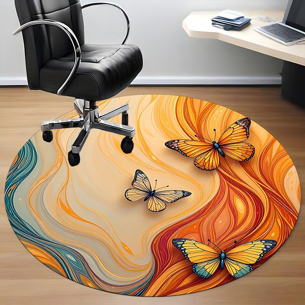 1pc Butterfly Flow Office Round Area Rug, Indoor Mat Suitable ForOffice, Under Office Chairs Bedroom Living Room Home Decor, Room Deco  D037