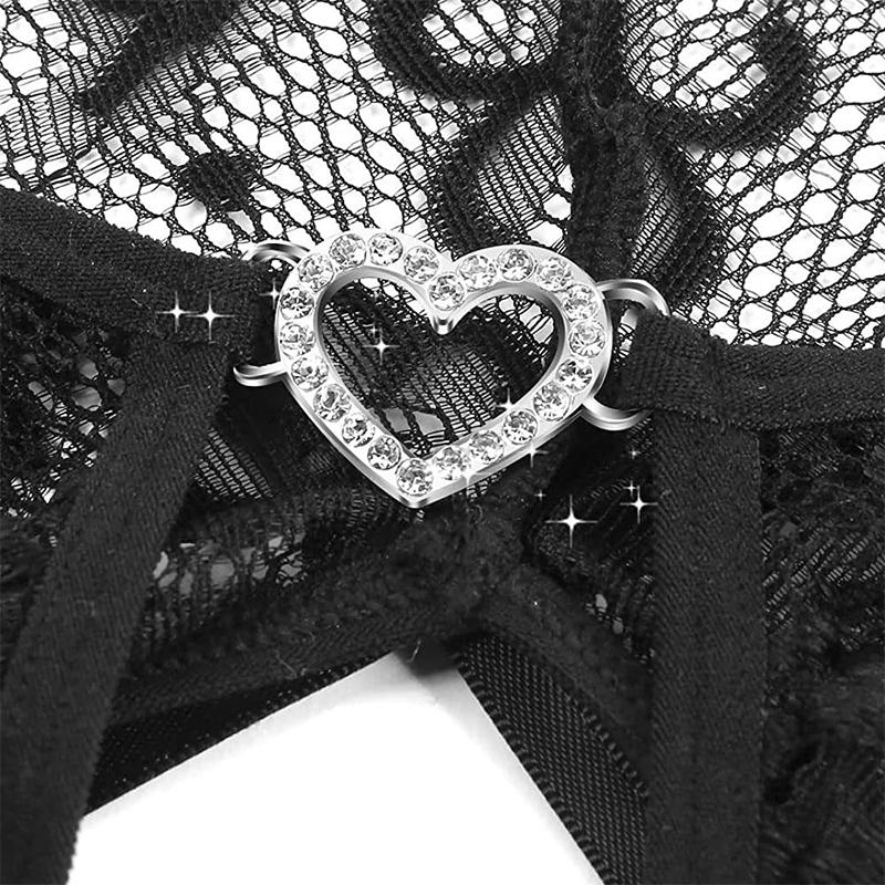 Crotchless Underwear For Women Lace Cutout Transparent Costumes Sexy Lingerie Deep V Open Bra Dress