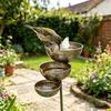 Frost Resistant Garden Stake Metal Bird Bath Rustic Vintage Rain Catcher with 3-Tiered Balcony And Feeder Bowls Outdoor Bee Watering Station