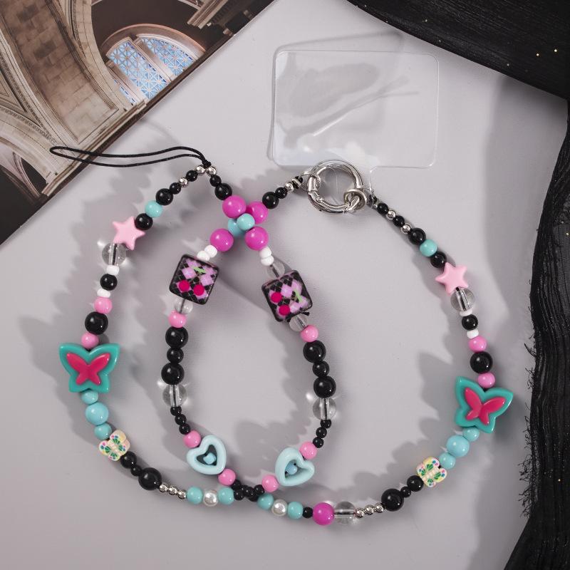 Colorful Butterfly Heart Wristband with Round Buckle Phone Lanyard