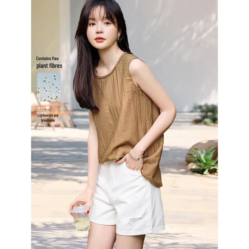 Casual Round Neck Sleeveless Lace Back-Slit Blouse S