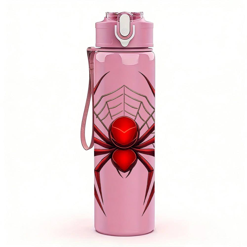 1PC Black Widow Spider 750ml Color Plastic Sports Water Bottle Leakproof Flip Straw Lid Suitable for Sports Office Home Use