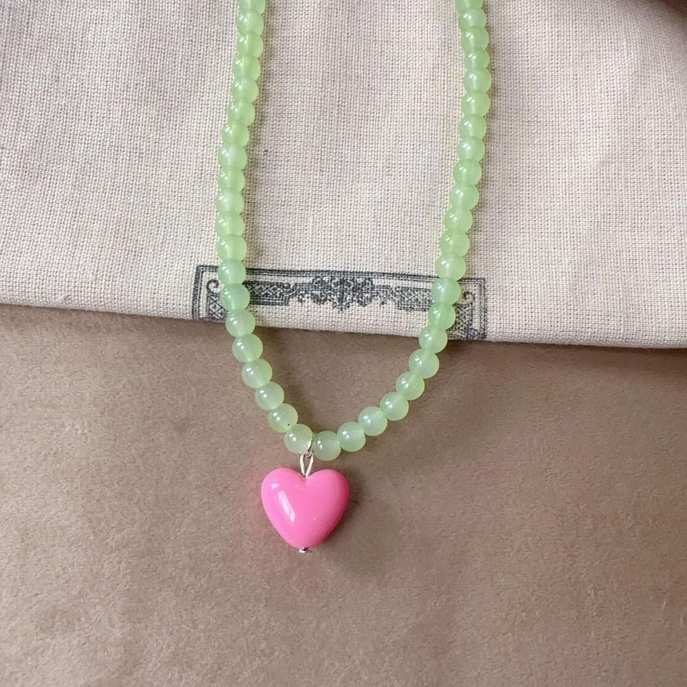 Love Heart Pendant Clavicle Chain Resin Acrylic Neck Chain Trend Beaded Necklace