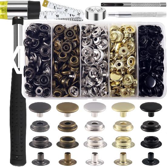 506PCS Stainless Steel Snaps, Heavy Duty Snap Fastener Tool, Canvas Snap Kit 5/8 inche Snap Fastener Kit, Snap Button Kit for Boat Cover, Repairing