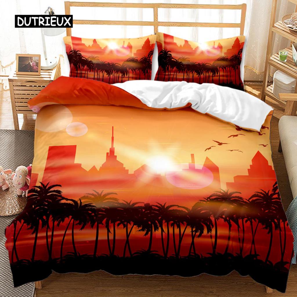 

Пододеяльник в гавайском стиле с изображением тропического острова с пальмами и природой, комплект постельного белья Double Queen King Size, полиэстеровый стеганый чехол EU single(135x200cm)