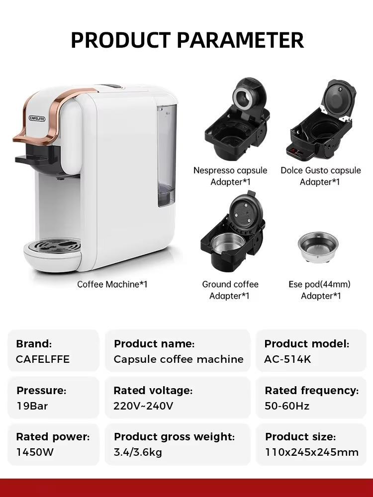 Neue MK-603 Cafelffe Mehrfachkapsel-Kaffeemaschine 4 in 1 Heiß/Kalt DG Cappuccino Nespresso Kapsel ESE Pad Gemahlen Espresso Cafeteria 19 Bar
