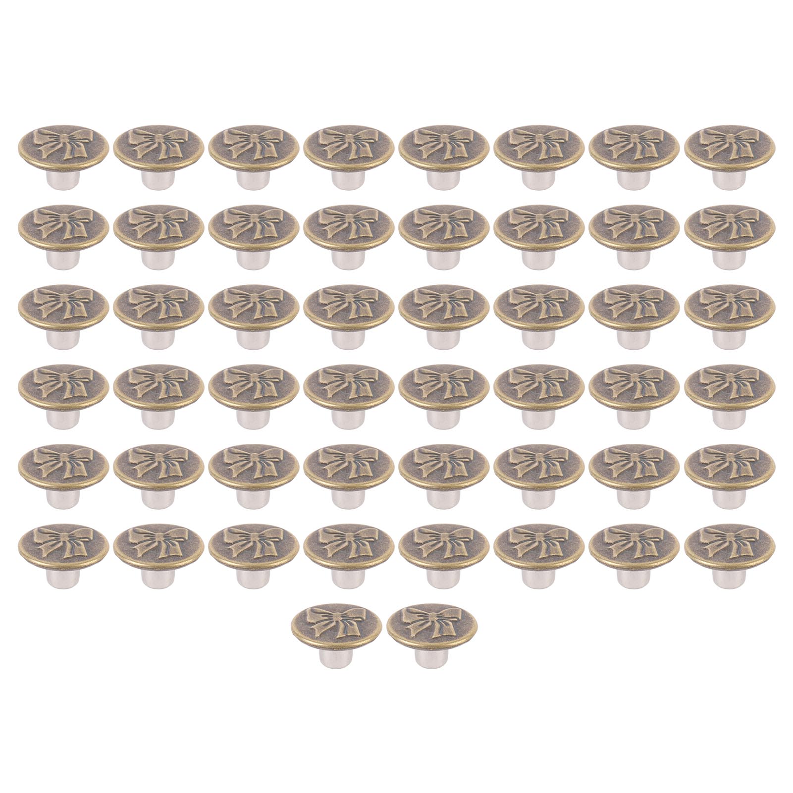 

50 комплектов пуговиц для брюк, без пришивания, съемные, 17 мм, с узором бантика, нержавеющая сталь, античная латунь, 2x6,5 мм
