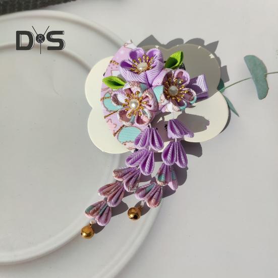 Haarnadel im Fächerstil mit Blumenglocken, Kunstperlen-Dekor, japanischer Kimono, Haarspange im antiken Stil, Haar-Accessoires