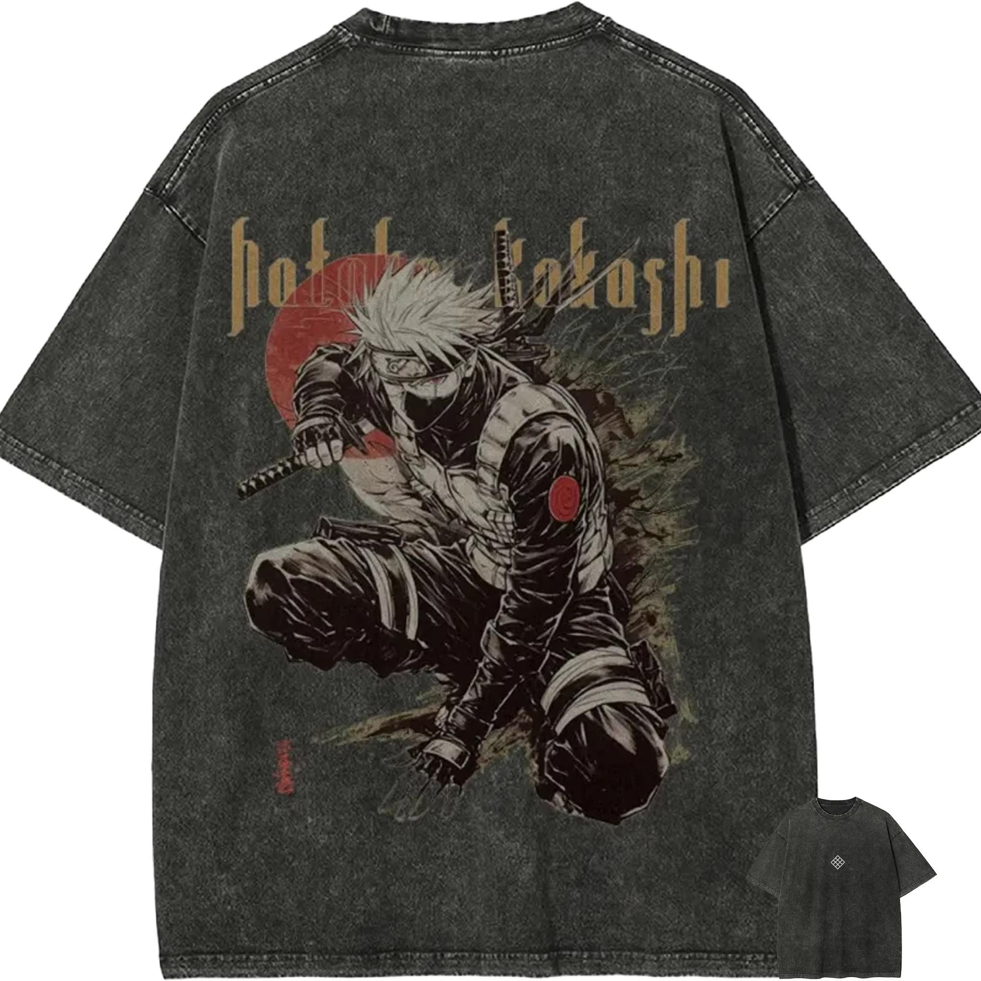 

Naruto Kakashi Hatake T Shirt Sharingan Vintage Acid Wash Streetwear Retro Anime Graphic Cotton Men Tees Clothing S