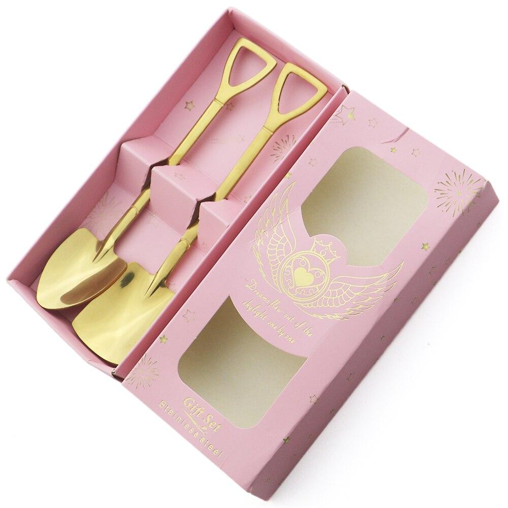 Černá kreativní čajová lžička dezertní lžička sada příborů lopatka z nerezové oceli lžíce zmrzlina večírek lžíce na míchání s dárkovou krabičkou